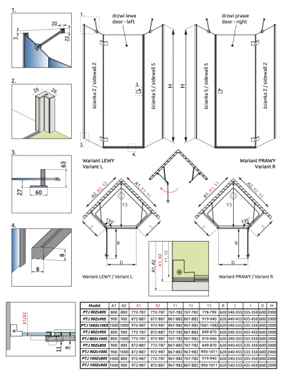 Душевой уголок Radaway Essenza PTJ 80 х 80 см схема 11 Душевой уголок Radaway Essenza PTJ 80 х 80 см схема 11
