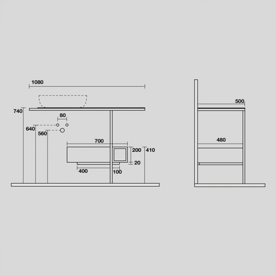 Консоль Kerasan Thelma 9323k1 108Х50 с ящиком схема 2