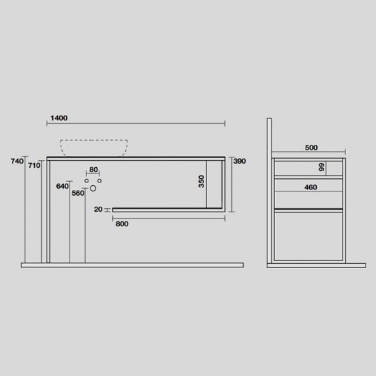 Консоль Kerasan Louise 9332k5 140Х74 с полкой схема 4