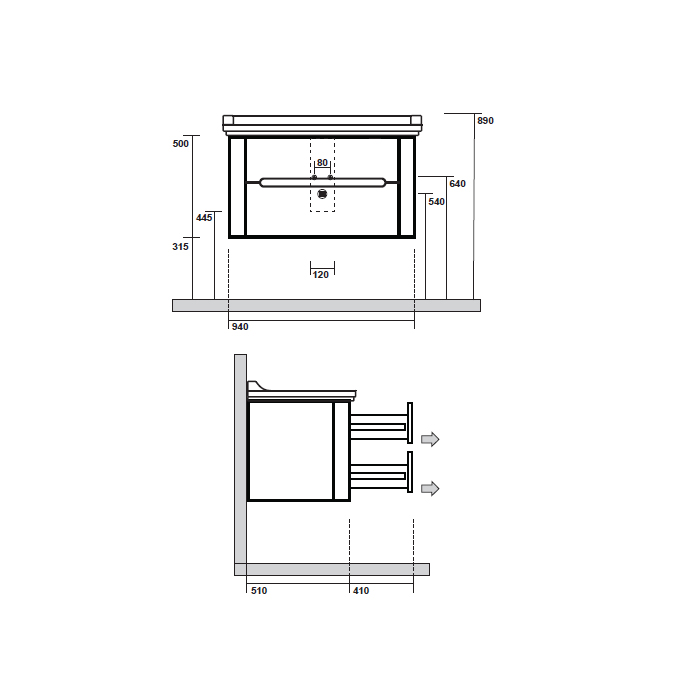 Тумба под раковину Kerasan Waldorf 925530 100Х51 с ящиками ФОТО