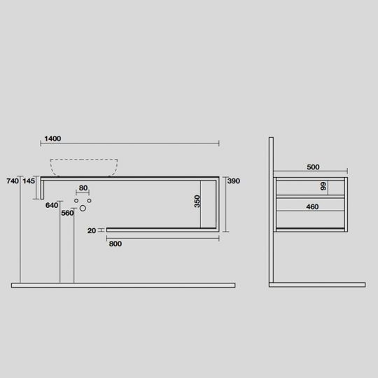 Консоль Kerasan Louise 9322k5 140Х50 с полкой схема 4