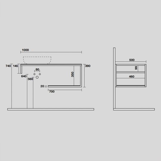 Консоль Kerasan Louise 9322k1 100Х50 с полкой схема 2