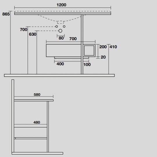Консоль Kerasan Shape 9326K1 102Х50 с ящиком схема 4