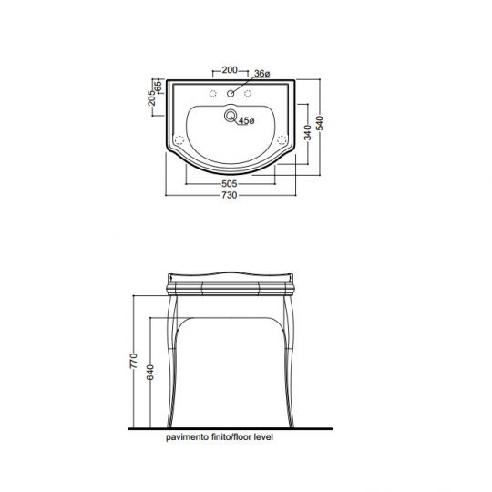 Тумба с раковиной Kerasan Retro 7362K2 73Х54 схема 2 Тумба с раковиной Kerasan Retro 7362K2 73Х54 схема 2