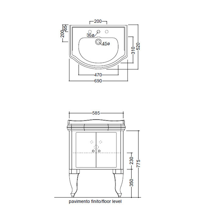 Тумба с раковиной Kerasan Retro  7361K1 69Х52 с дверками ФОТО