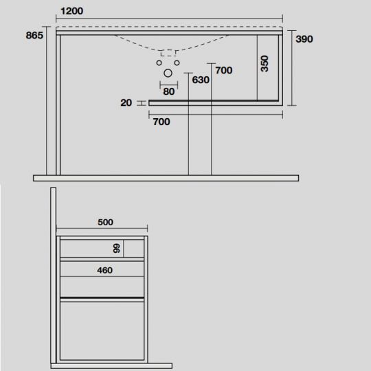Консоль Kerasan Shape 9333K3 122Х52 с полкой схема 4