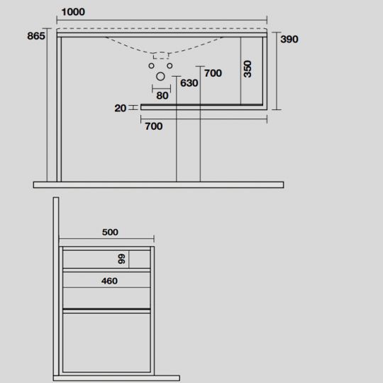Консоль Kerasan Shape 9333K1 102Х52 с полкой схема 2