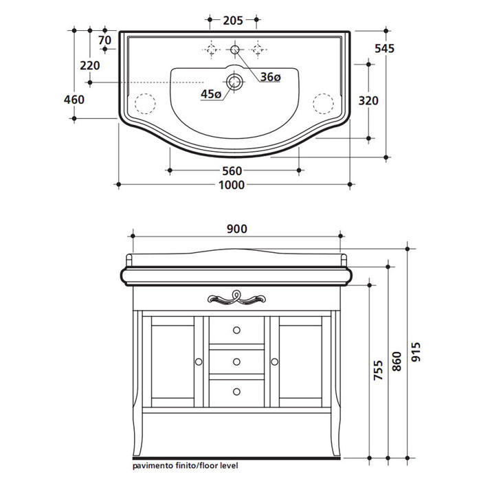 Тумба под раковину Kerasan Retro  734730 100Х46 с ящиками и дверками ФОТО