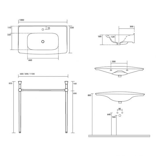 Консоль с раковиной Kerasan The New Yorker 927531  80Х53 схема 4