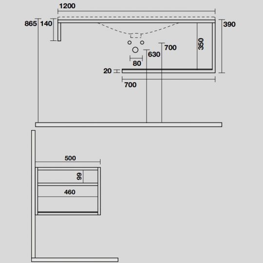 Консоль Kerasan Shape 9324k3 122Х50 с полкой схема 4