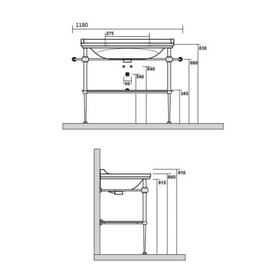 Консоль Kerasan Waldorf 9196K1cr 100Х55 хром схема 6