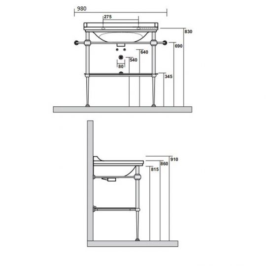 Консоль Kerasan Waldorf 9197K1cr 80Х55 хром схема 2