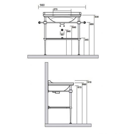 Консоль Kerasan Waldorf 9197K1cr 80Х55 хром схема 4