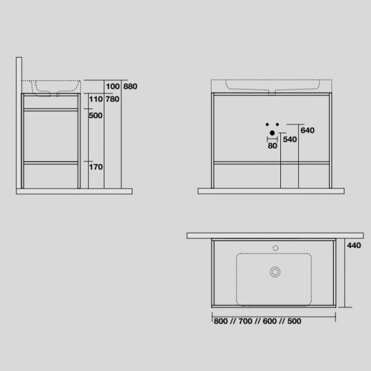 Консоль Kerasan Cento 924131 Nero matt 60Х45 с полкой схема 2