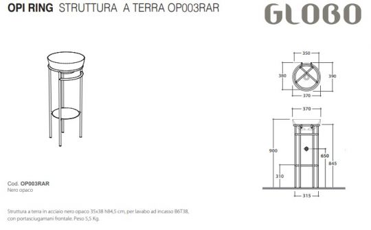 Консоль Globo Mode OP003RAR 35Х38 с полкой схема 3
