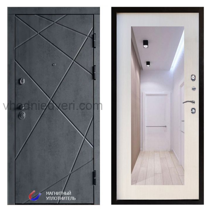 Входная дверь Termo-door Лучи Бетон - Зеркало триумф Лиственница