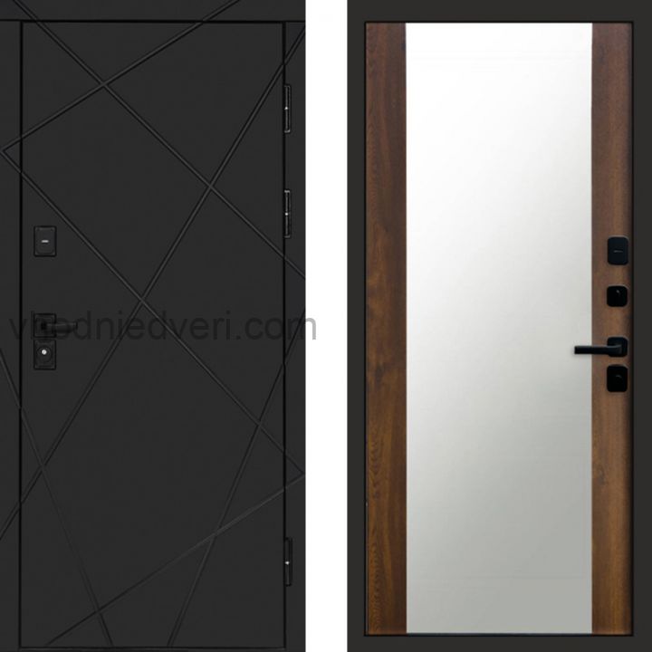 Входная дверь Termo-door Лучи Black - Зеркало Дуб
