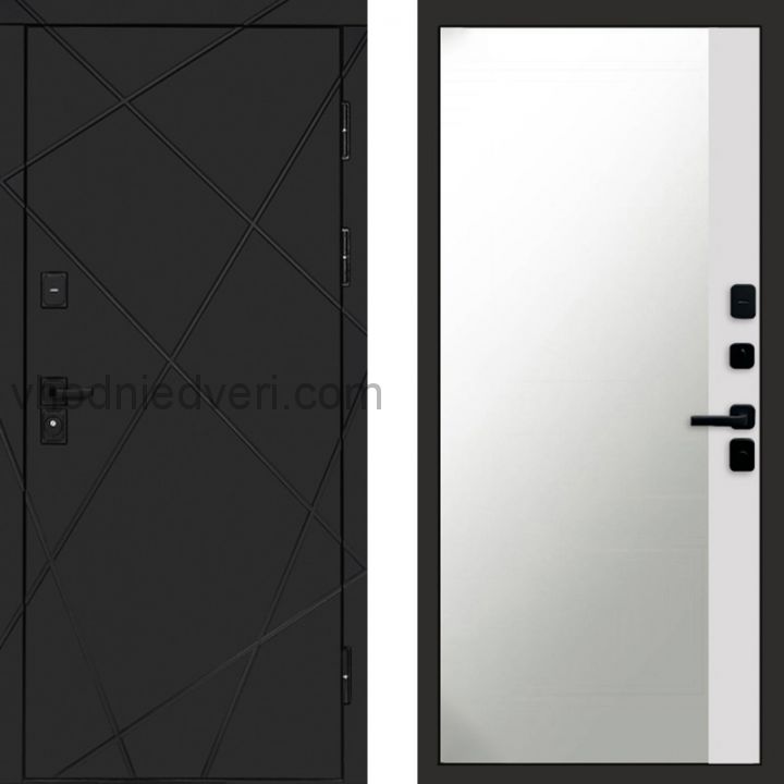 Входная дверь Termo-door Лучи Black - Широкое Зеркало Фацет Белый софт
