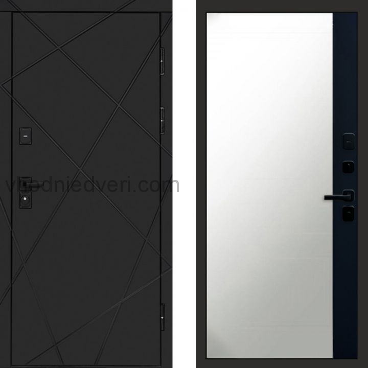Входная дверь Termo-door Лучи Black - Широкое Зеркало Фацет Черный кварц