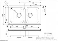 Мойка Reginox ELEGANCE Diplomat R20 (реверсивная) 86х50 см схема 2