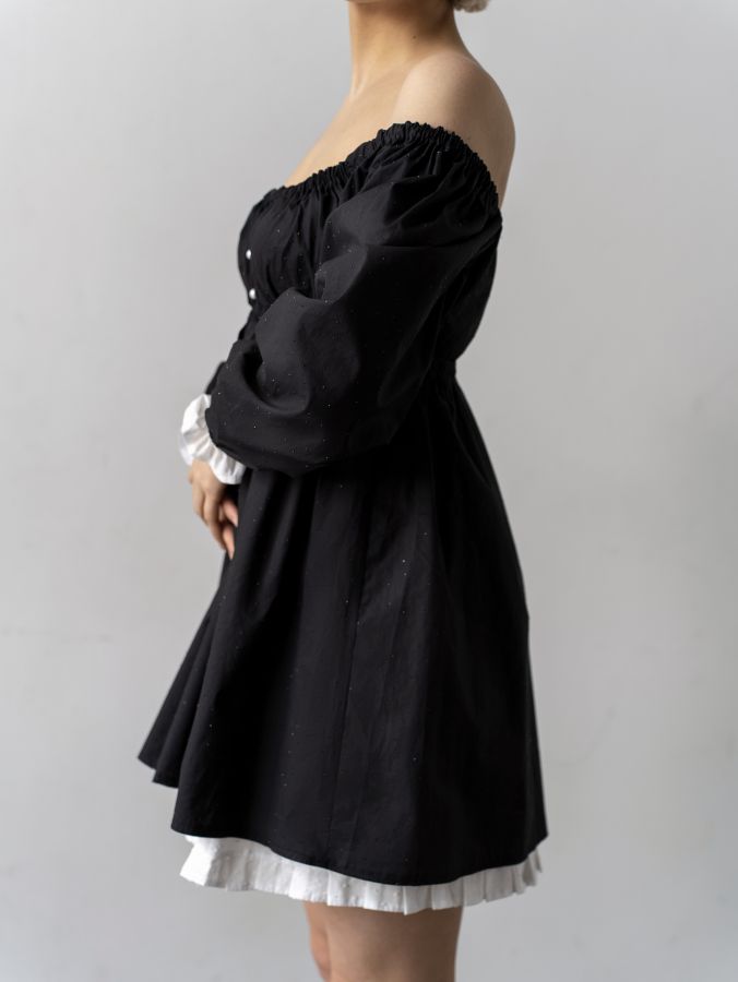 Платье Babydoll черное со стразами