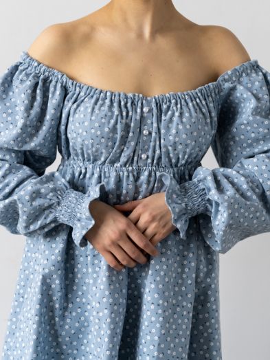 Платье Fieno голубое с ромашками