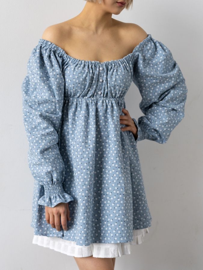 Платье Fieno голубое с ромашками