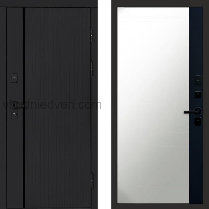 Входная дверь Termo-door Урбан Black - Широкое Зеркало Фацет Черный кварц