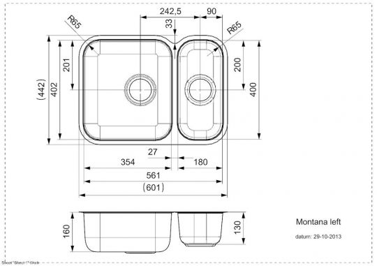 Мойка Reginox ELEGANCE Montana U (right) 60х44 см схема 2