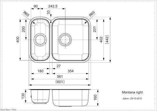 Мойка Reginox ELEGANCE Montana U (left) 60х44 см схема 2