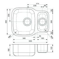 Мойка Reginox ELEGANCE Nebraska U (реверсивная) 54х40 см схема 2