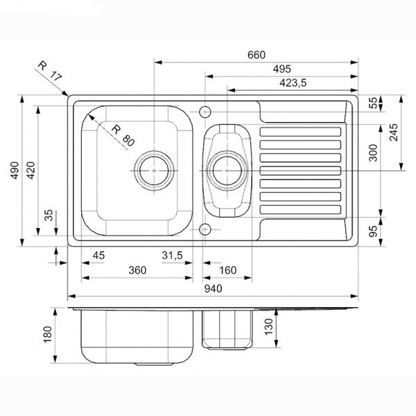 Мойка Reginox ELITE Centurio L15* (реверсивная) 94х49 см ФОТО