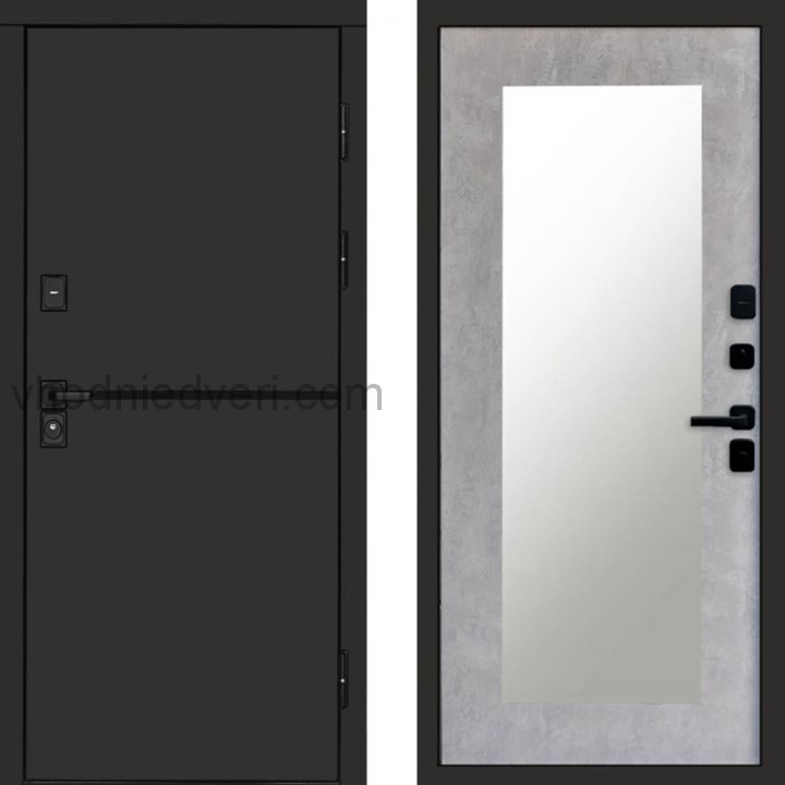 Входная дверь Termo-door Тренд Black - Зеркало триумф Бетон светлый