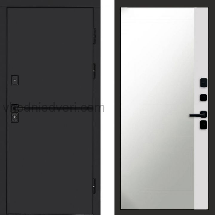 Входная дверь Termo-door Тренд Black - Широкое Зеркало Фацет Белый софт