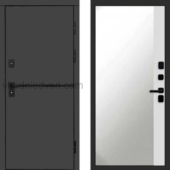 Входная дверь Termo-door Тренд Графит - Широкое Зеркало Фацет Белый софт