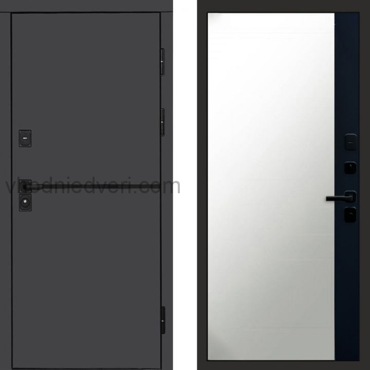 Входная дверь Termo-door Тренд Графит - Широкое Зеркало Фацет Черный кварц