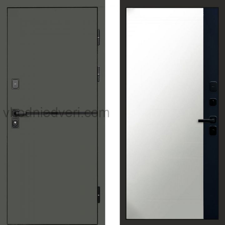 Входная дверь Termo-door Тренд Грин - Широкое Зеркало Фацет Черный кварц