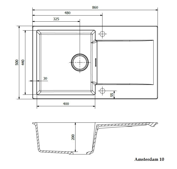 Мойка Reginox REGI GRANITE Amsterdam 10 (реверсивная) 86х50 см ФОТО