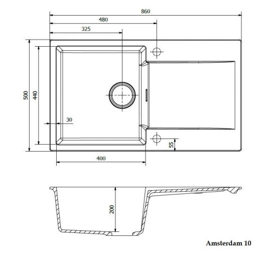 Мойка Reginox REGI GRANITE Amsterdam 10 (реверсивная) 86х50 см схема 2
