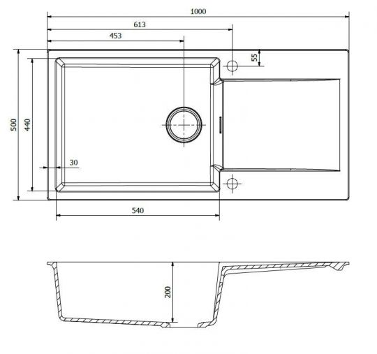 Мойка Reginox REGI GRANITE Amsterdam 540 (реверсивная) 100х50 см схема 2
