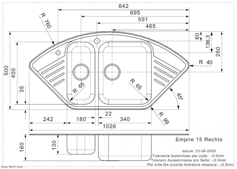 Угловая мойка Reginox ELEGANCE Empire R15* (left) 103х50 см ФОТО