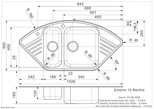 Угловая мойка Reginox ELEGANCE Empire R15* (left) 103х50 см схема 2
