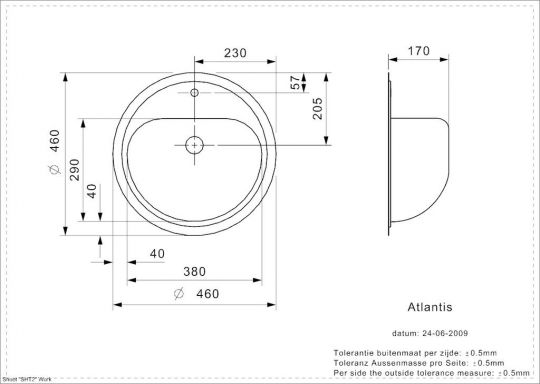 Умывальник Reginox AQUA LINE Atlantis полированный с двух сторон 46х46 см схема 2