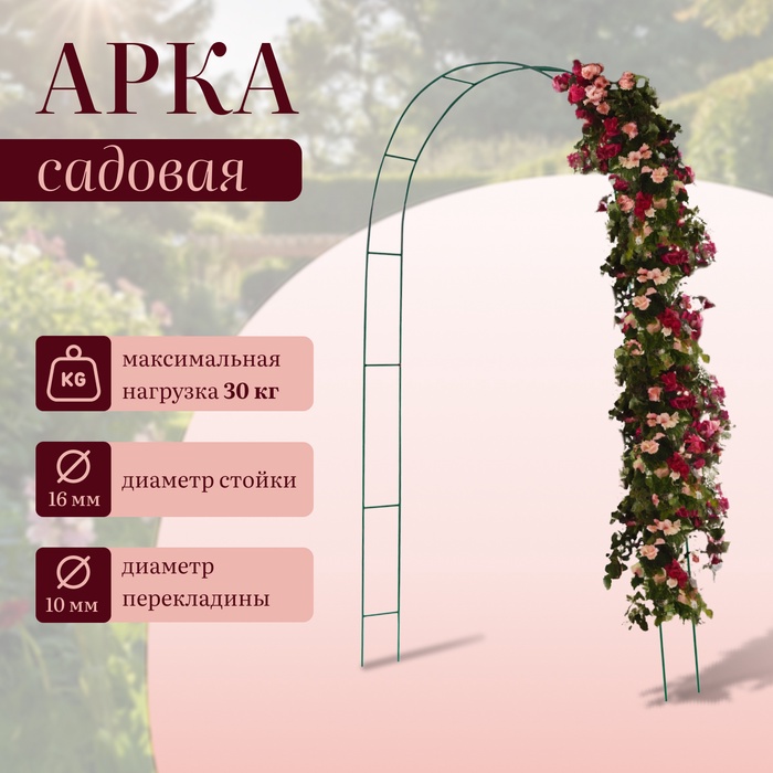 Арка садовая, 240?125?20 см, для вьющихся растений, металлическая, зелёная