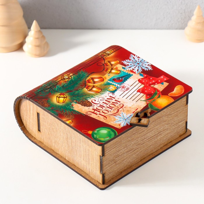 Новогодняя деревянная шкатулка-книга «Ретро» 14?14х6.5 см