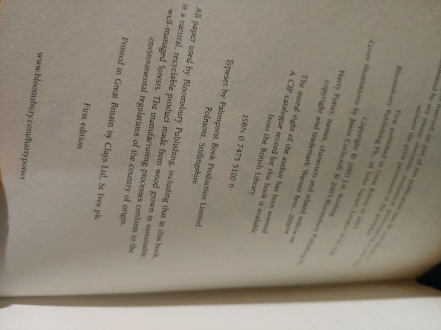 Harry Potter and the order of the Phoenix тираж 1