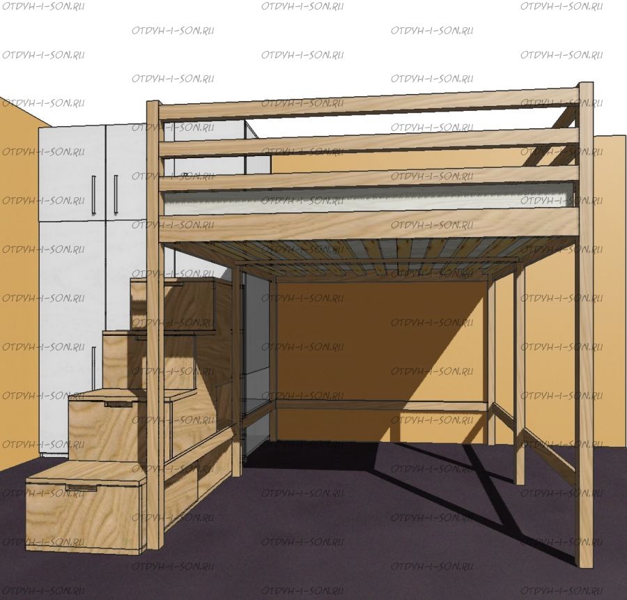 Кровать-чердак двухспальная Рома