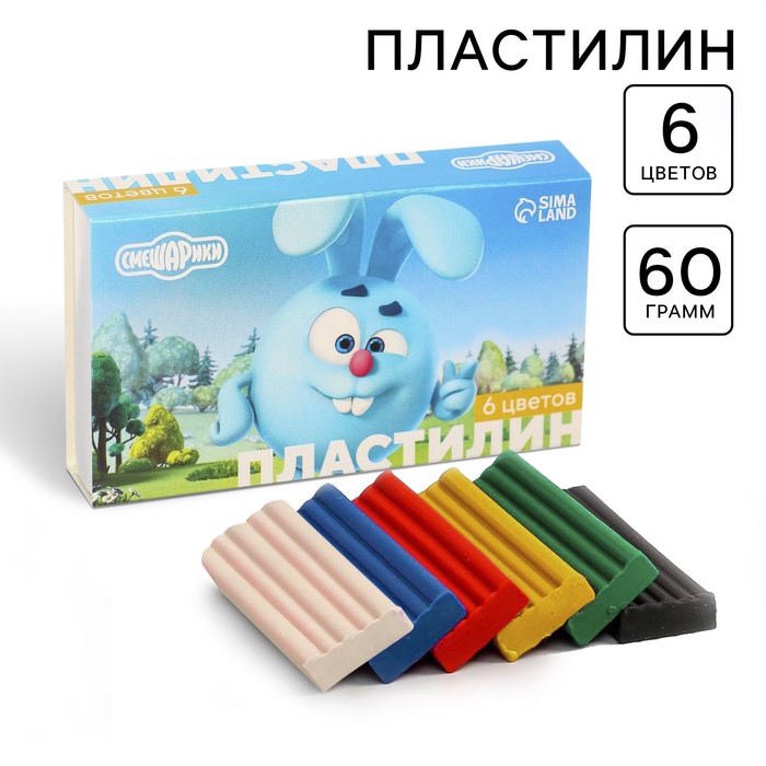 Пластилин 6 цветов 60 г "Смешарики"