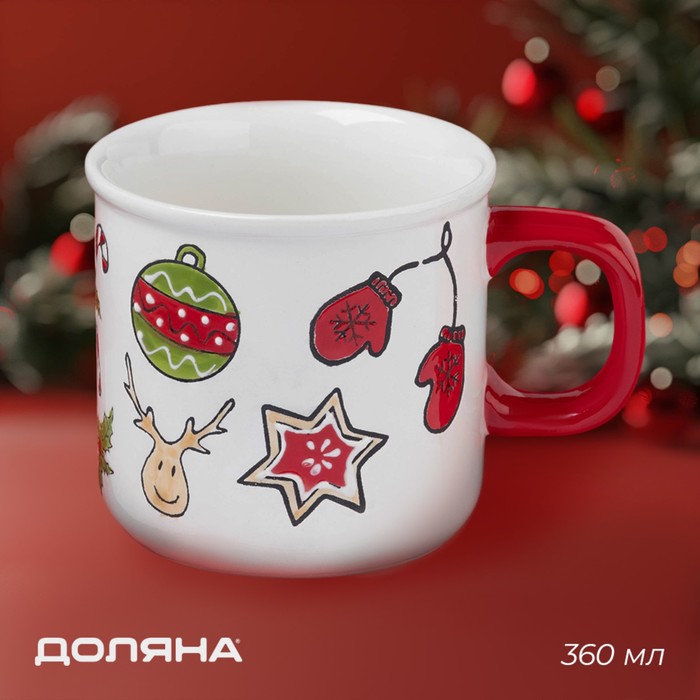 Новогодняя кружка Доляна Sweet Treats, 360 мл, 12,8?9,5?9 см, керамика, белая