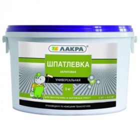 Шпатлевка Акриловая Лакра 3кг Универсальная, Белая для Внутренних и Наружных Работ.
